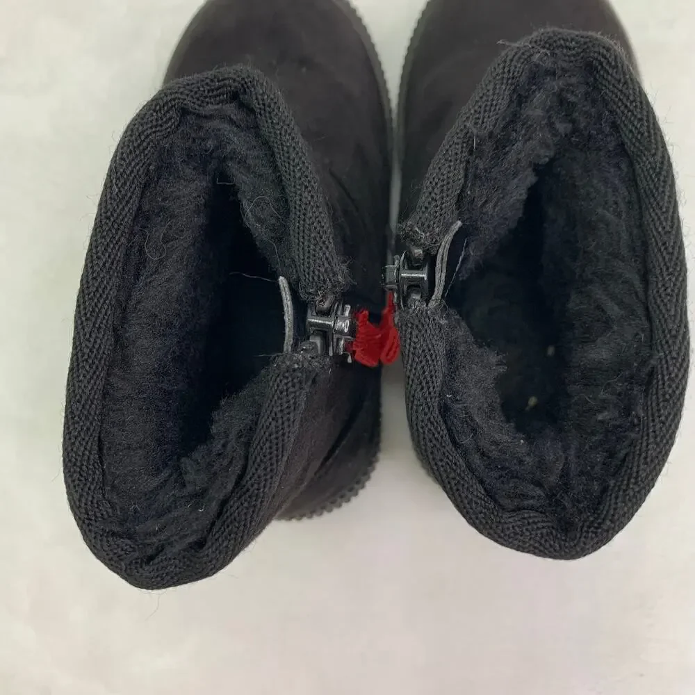 Cat & Jack Little Girls Sz 6 Black Faux Fur Fleece Lined Black Zip Up Boots Mid